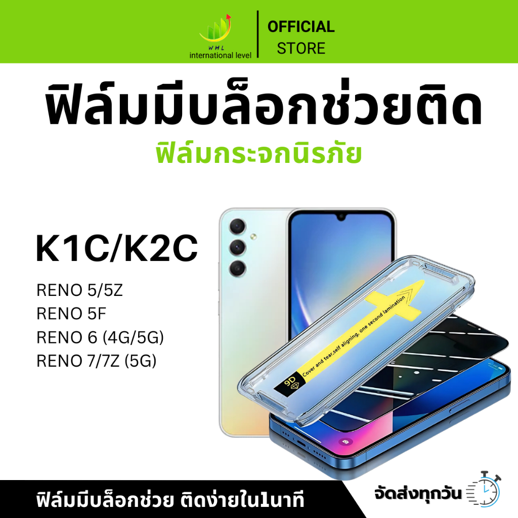 ฟิล์มกันมองกันเสือก ฟิล์มใส 9H (มีบล็อกช่วยติด) สำหรับ RENO ฟิล์มกันเสือก ฟิล์มส๋วนตัว Film Privacy RENO