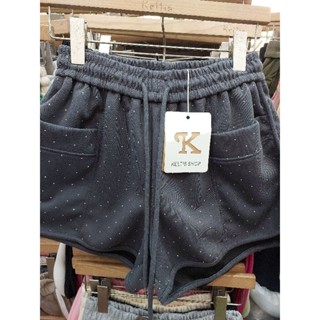 NB24 กางเกงวอร์มขาสั้น แต่งเพชรเหลี่ยมวิบวับ ทรงบ็อกซิ่ง box…