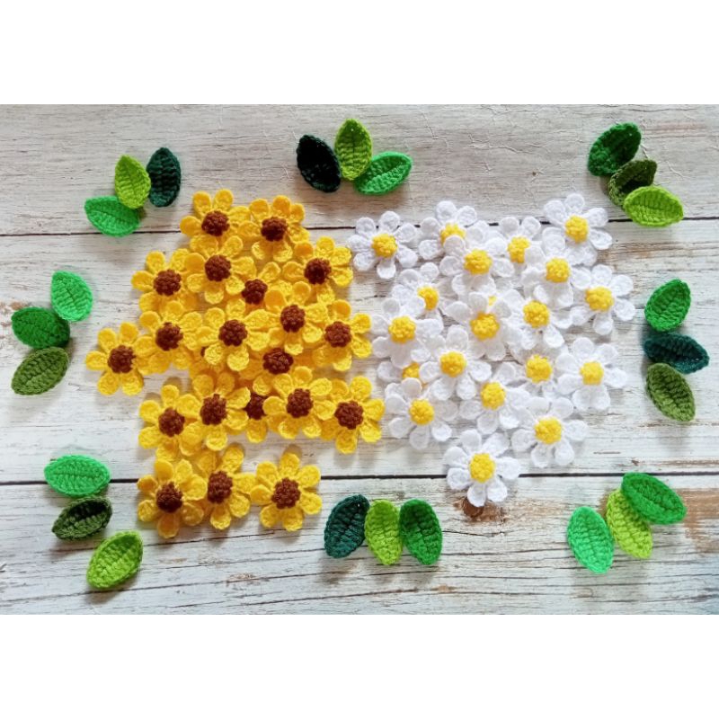 ดอกเดซี่ถัก 10 ชิ้น ดอกเดซี่ไหมพรม 4.5 cm สีขาว