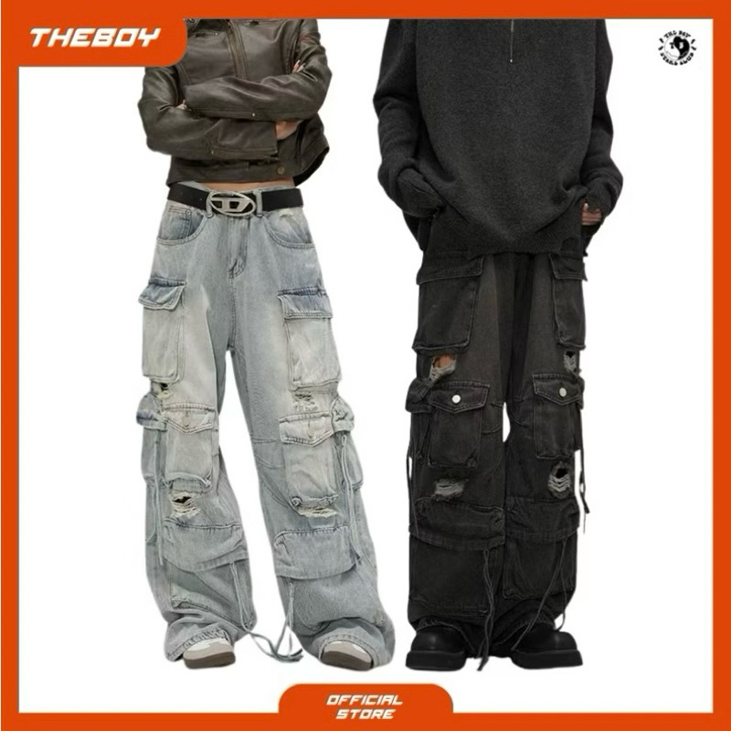 THEBOY-MASTER CARGO JEANS กางเกงยีนส์คาร์โก้ทรงกระบอกใหญ่ *แนะนำความสูง175cm+