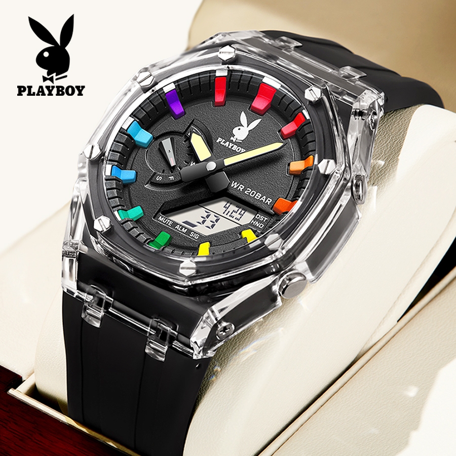 PLAYBOY สปอตสินค้า นาฬิกาผู้ชาย ยาง สายนาฬิกา กันน้ำ กีฬา หนุ่มสาว แฟชั่น รับประกัน 3 ปี นาฬิกาเดิม 100%