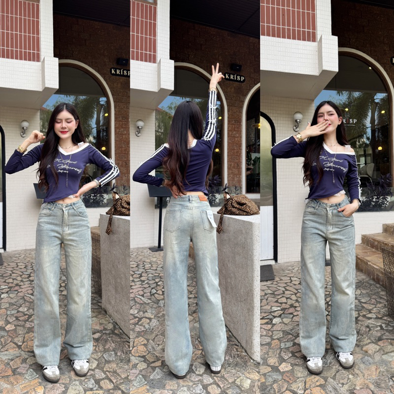 กางเกงยีนส์ ป้าย Vintage(แท้) รหัส 7202 เอวกลาง ผ้าไม่ยืด สีสนิมฟอกอ่อน