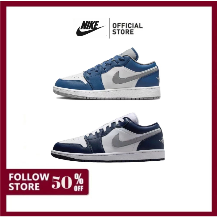 ของแท้ร้อยเปอร์เซ็นต์ NlKE A J 1 low "TRUE BLUE" รองเท้ากีฬาชายและ หญิงรองเท้าสเก็ตบอร์ด