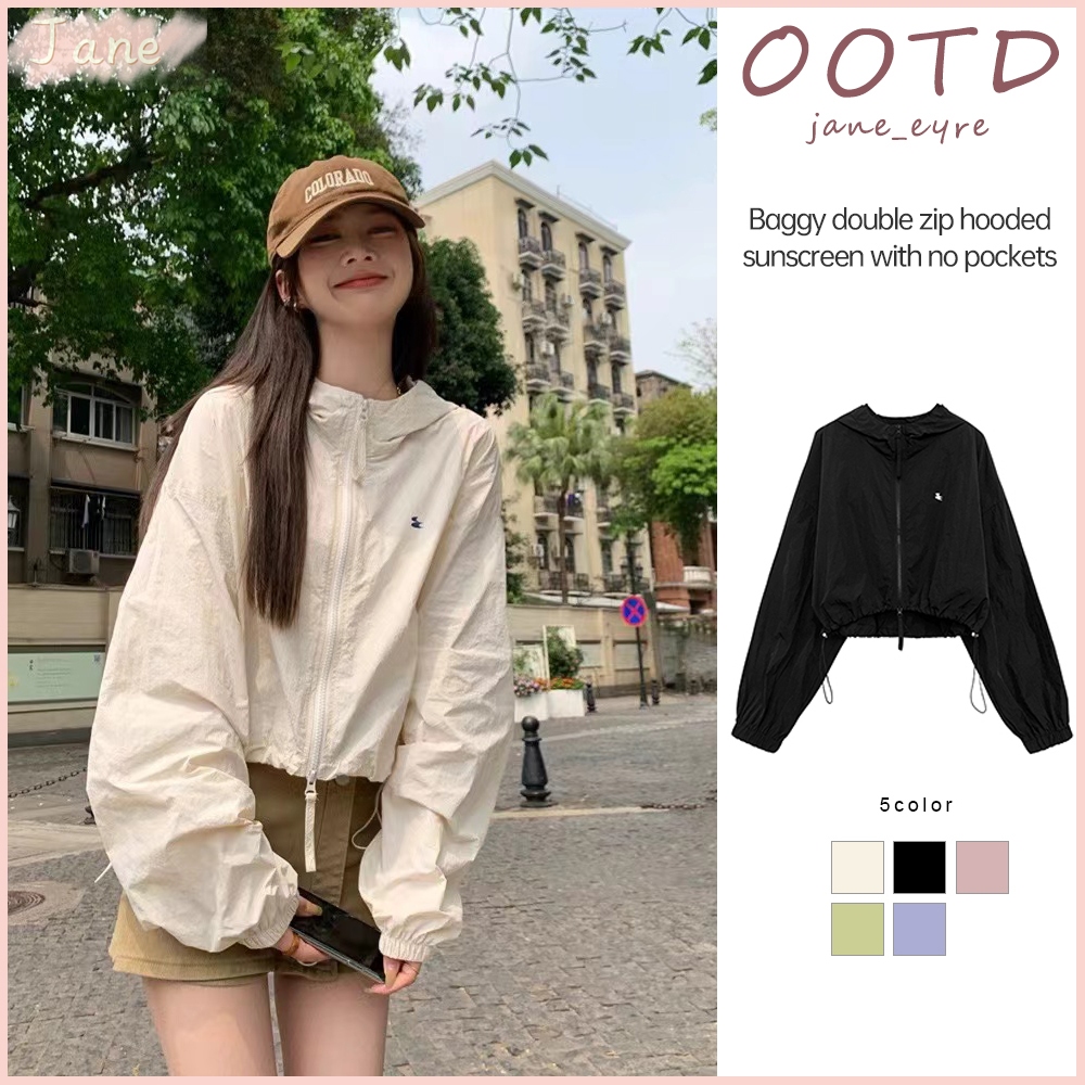 เสื้อแจ็คเก็ตป้องกันแสงแดดหลวมสั้นผู้หญิงเสื้อบางฤดูร้อนเสื้อแจ็คเก็ตคลุมด้วยผ้าอเนกประสงค์ JN
