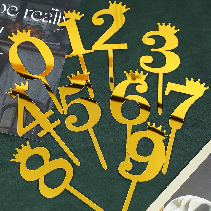 ป้ายปักเค้ก ป้ายอะคริลิคสีทอง ป้ายตัวเลข 0-9 สําหรับตกแต่งเค้กวันเกิด พร้อมส่ง🇹🇭 - รูปที่ 3
