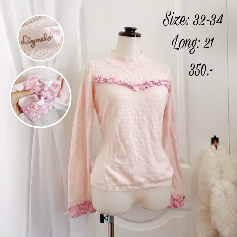 เสื้อไหมพรม #lizmelo by lizlisa ปลายแขนแต่งโบว์เล็กๆน่ารักค่ะ