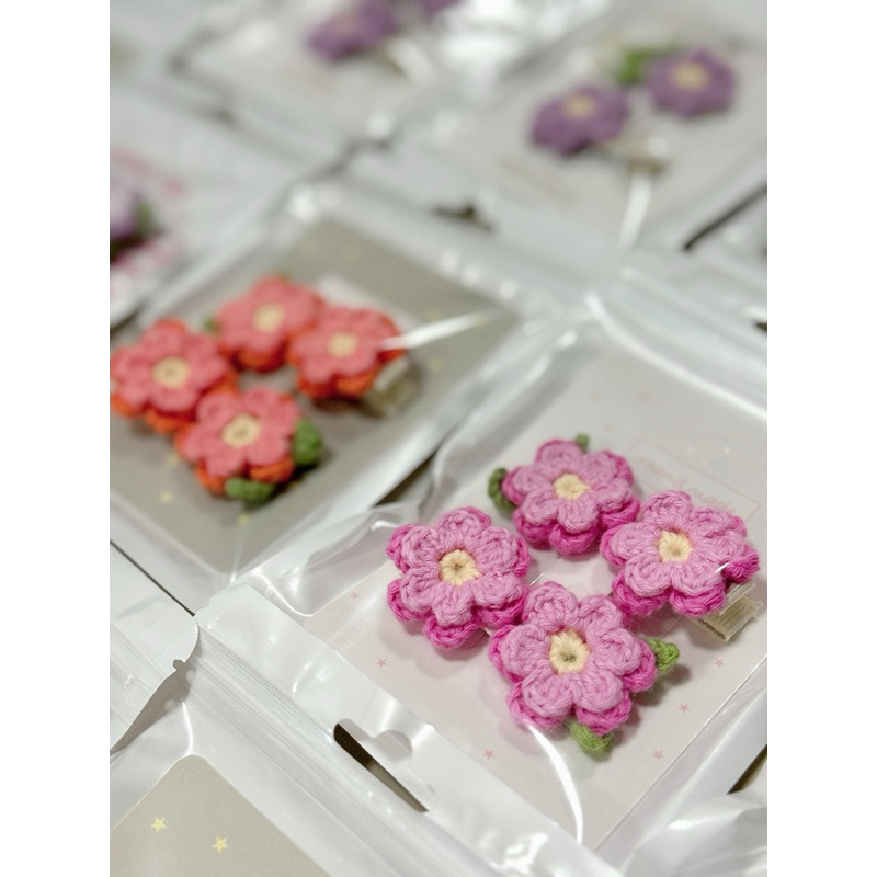 กิ๊บดอกไม้ โครเชต์ ไหมคอตตอนธรรมชาติ handmade