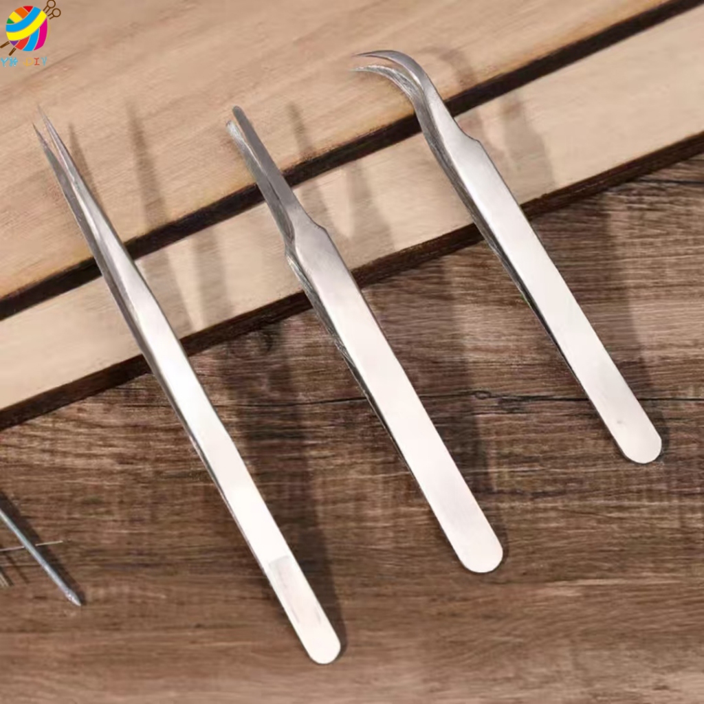 คีบหนีบสแตนเลส คีมหนีบอเนกประสงค์ มี 2 แบบ ปลายงอ/ปลายตรง Stainless steel tweezers