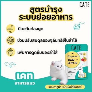 ยกโหล (12 ซอง) CATE เคท อาหารเปียกแมว สูตรบำรุงระบบย่อยอาหาร 70 g. Prebiotics และ Omega-3