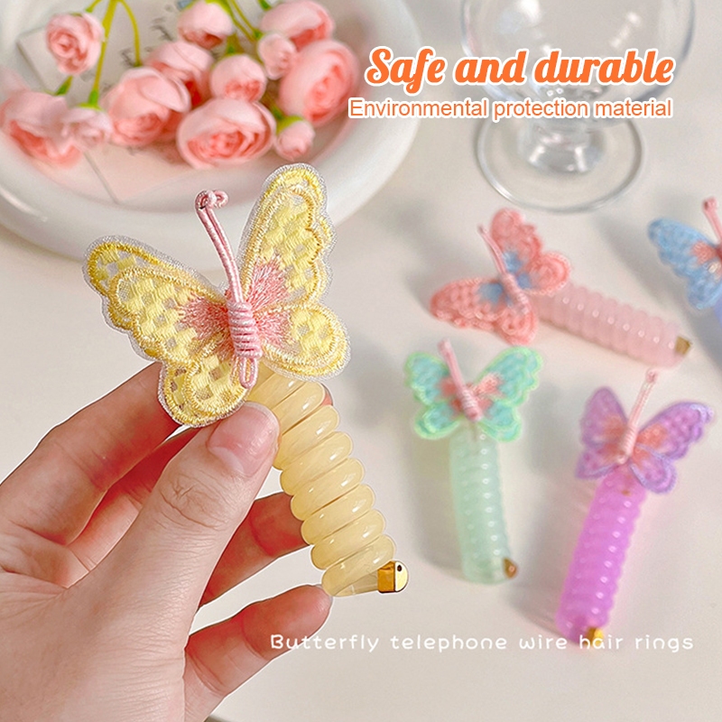ยางมัดผมเด็ก ยางรัดผม ปักลายผีเสื้อน่ารัก สีแคนดี้ สไตล์เกาหลี สําหรับเด็ก - รูปที่ 3