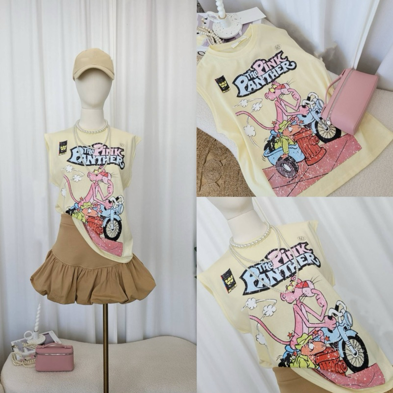 เสื้อแขนกุดผ้าสลาฟpink panther Clothing (พร้อมส่ง)