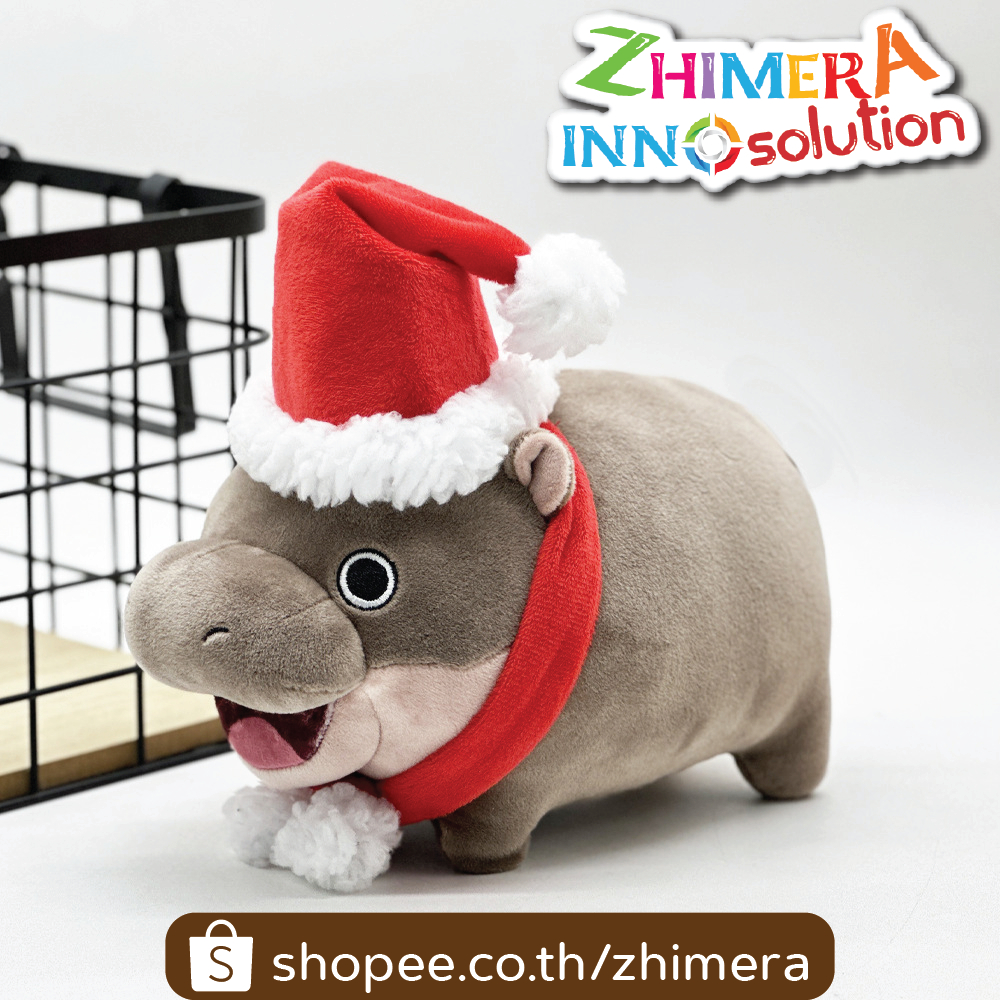 หมูเด้ง คริสต์มาส 28cm ตุ๊กตาหมูเด้ง ฮิปโป Moo Deng Moodeng hippo ของขวัญปีใหม่ คริสมาสต์