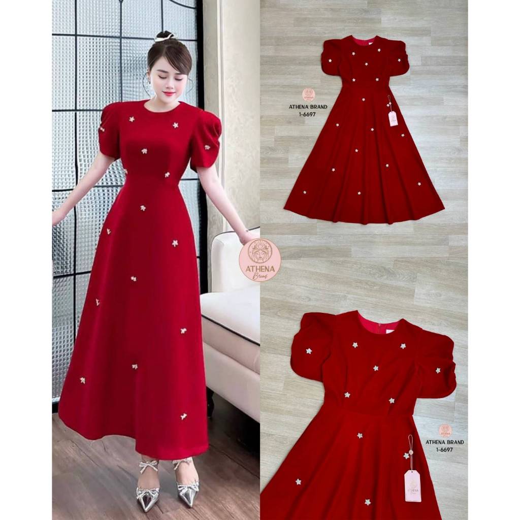 Athena Maxi Dress ดีไซน์ด้านหน้าแต่งเข็มกลัดเพชร(*รบกวนเช็คสต๊อกก่อนกดสั่งซื้อ)