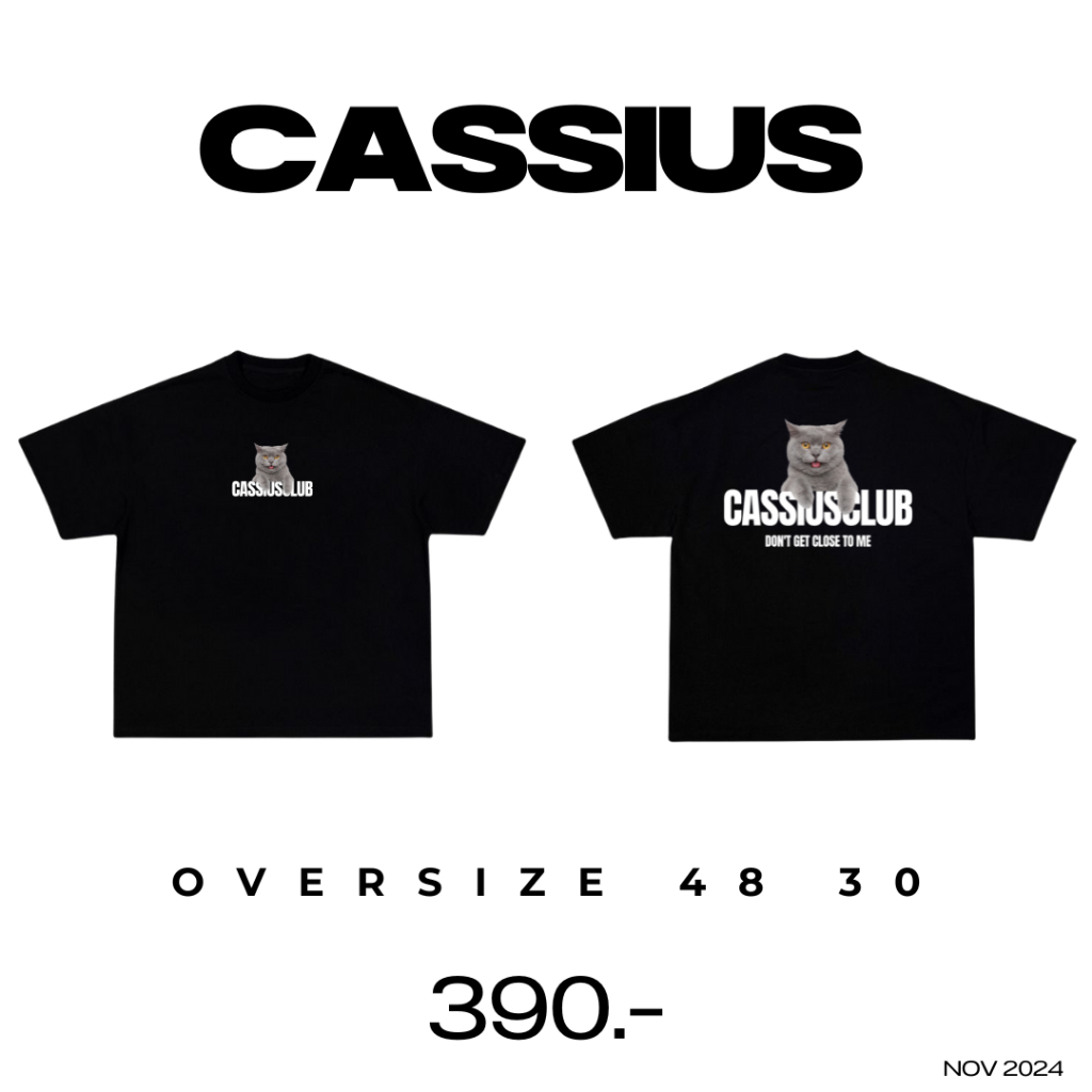 เสื้อยืด CASSIUS PREMIUM COTTON 100% OVERSIZE สกรีนลาย พรีเมี่ยม CASSIUS แมวแลบลิ้น ดำ
