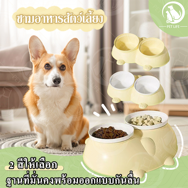 ชามอาหารสัตว์เลี้ยง ชามอาหารสัตว์เลี้ยงแบบชามคู่ ชามแมว ชามสุนัข สามารถกินอาหารและน้ำได้ในเวลาเดียวกัน