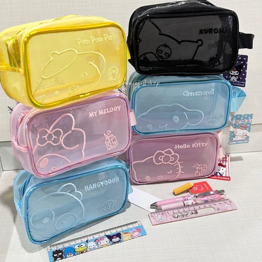 กระเป๋าใส่เครื่องสำอางค์ ด้านหน้าผ้าตาข่าย ด้านหลัง PVC ใส  ลายการ์ตูน 17.5x10x8cm