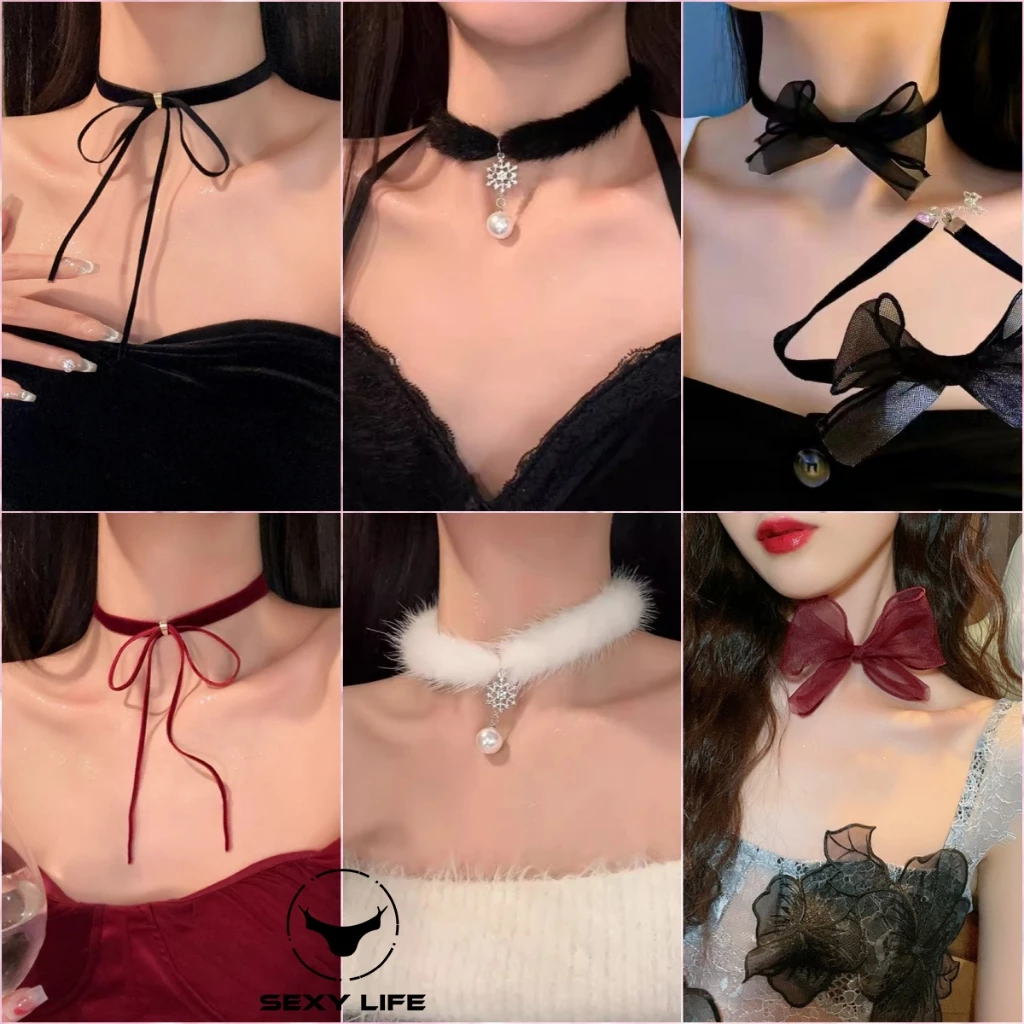 สร้อยคอโชคเกอร์ แบบผูกเชือก🎀องค์ประกอบของดอกไม้และโบว์ สไตล์ต่างๆ สร้อยคอแฟชั่น พระคุณ🚚ส่งไวจากไทย1-3วัน