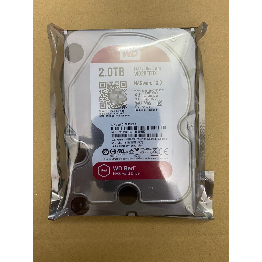 2 TB HDD (ฮาร์ดดิสก์แนส) WD RED 5400RPM SATA3 (WD20EFRX)