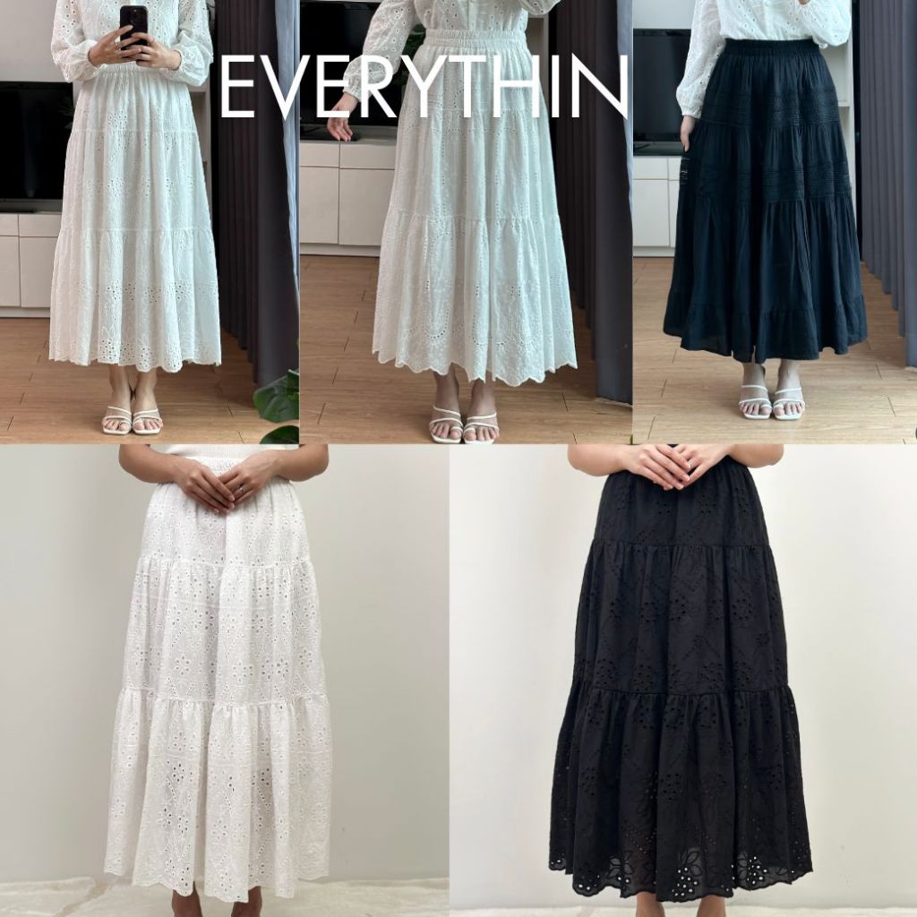 Everything2019 กระโปรงลูกไม้ฉลุ กระโปรงยาว ดีไซน์ถักฉลุ มีซับใน เอวยืด (838,860)
