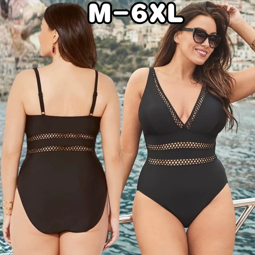 บิกินี่สาวอวบ ชุดว่ายน้ําผู้หญิง L-6XL ชุดว่ายน้ำคนอ้วน เป็นยางยืด ผ้าเนื้อดี สไตล์เซ็กซี่