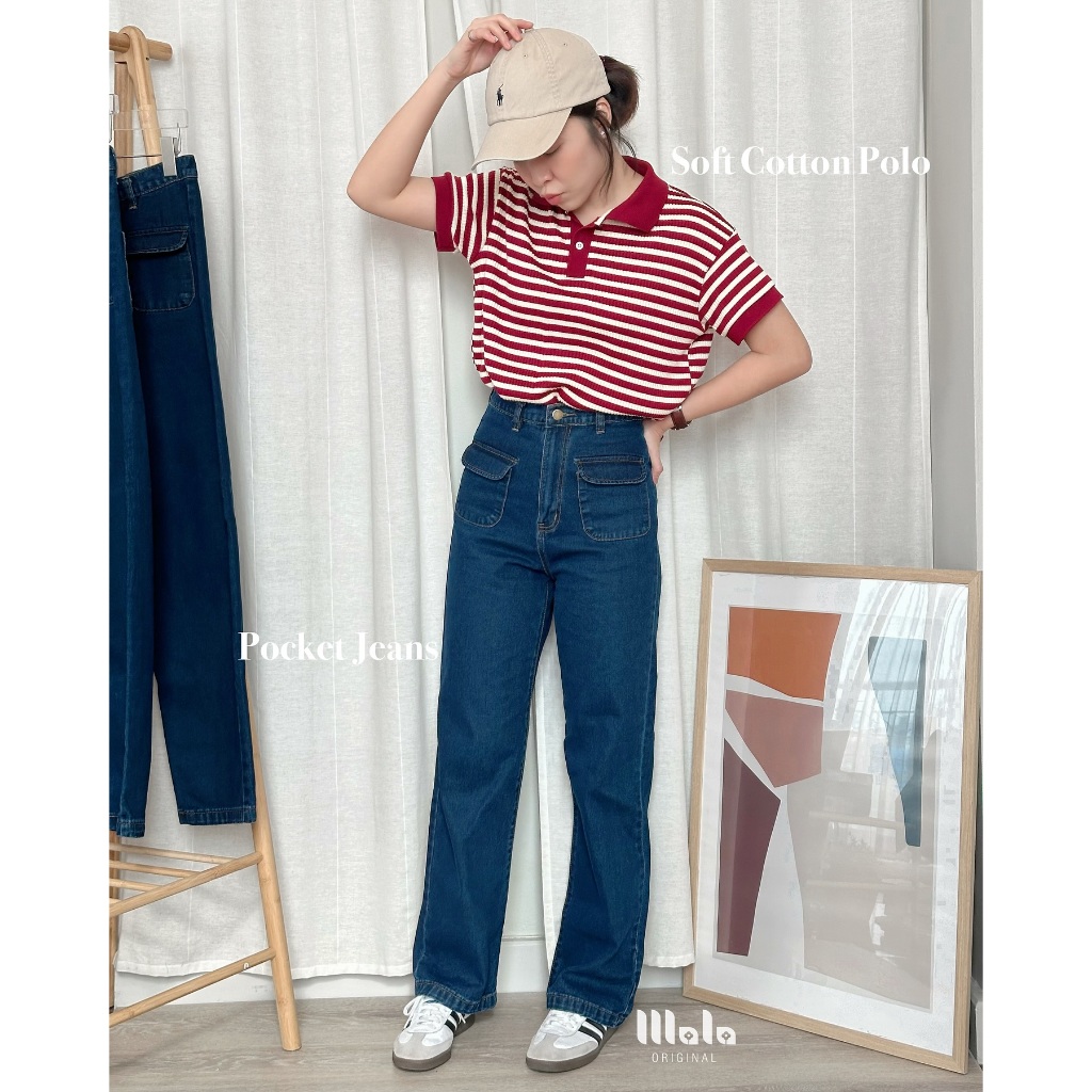 Mala Pocket Jeans ยีนส์ทรงกระบอกตรง ดีเทลแต่งกระเป๋าหน้าใช้งานได้จริง