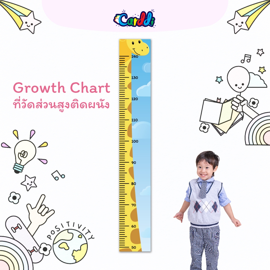 Growth Chart ที่วัดส่วนสูงเด็กแบบติดผนัง สำหรับเด็กเล็ก ความสูงไม่เกิน 140 ซม. ลายยีราฟ