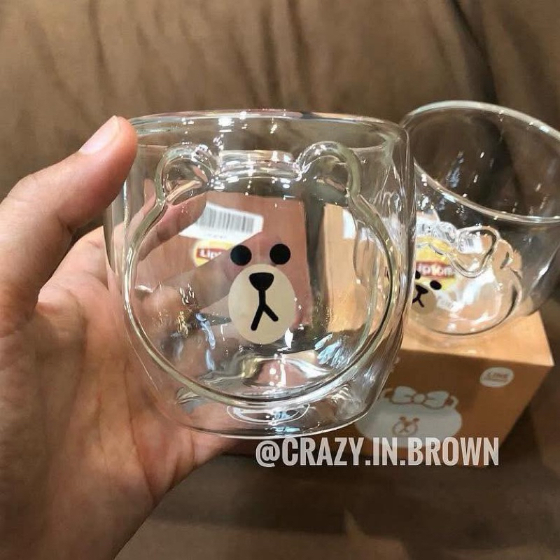 พร้อมส่ง แก้วสองชั้นหมีบราวน์ ลิปตัน
