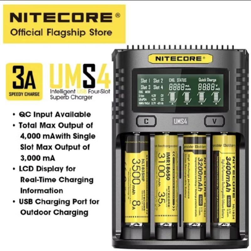 Nitecore UMS4 เครื่องชาร์จแบต 4 ราง UM2 แบบ2ราง ของแท้💯เช็คโค้ดได้