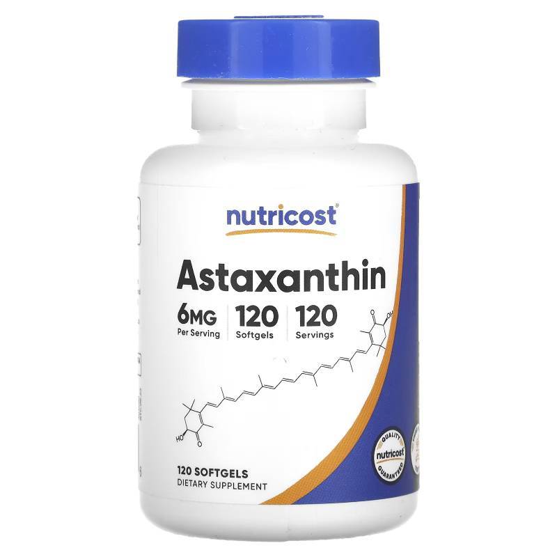 แอสตาแซนธิน Nutricost, Astaxanthin, 6 mg, 120 Softgels