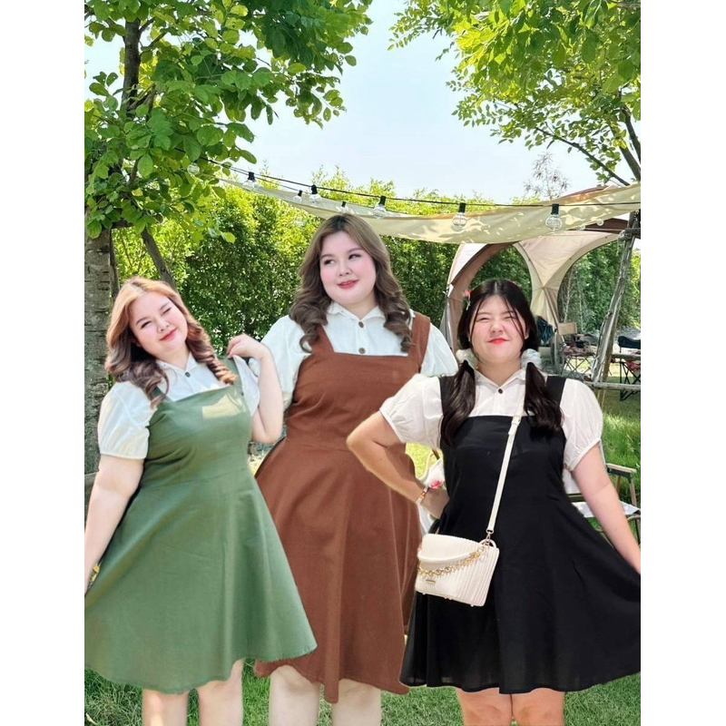 เซ็ต 2 ชิ้น เดรสสาวอวบ +เสื้อตัวใน งานเกาหลีเนื้อผ้าสวย รอบอก 40-50 นิ้ว