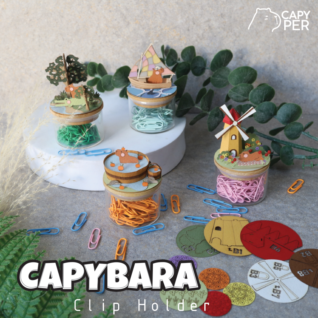 Capybara Clip Holder Set  ชุดกระปุกคลิปประกอบกระดาษ  " A Paper Assembly Kit "