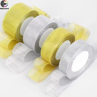 ริบบิ้นสีทองสีเงินแฮนด์เมด Diy สําหรับตกแต่งงานหัตถกรรม Bow Craft Ribbon Cardมีหลายขนาด(25 หลา / ม้วน)