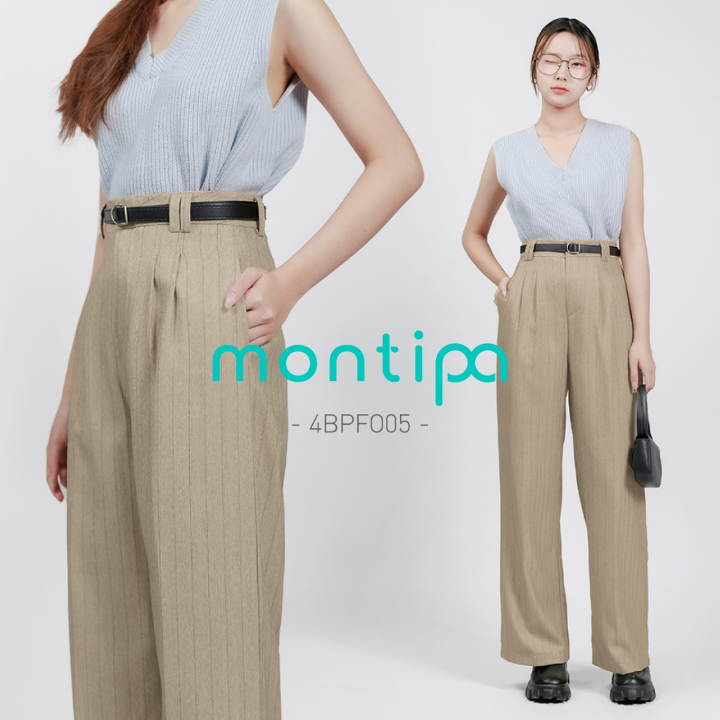 Montipa กางเกงทรงกระบอก กางเกงผู้หญิง กางเกงเอวสูง ผ้า Comfort นุ่ม ใส่สบาย - 4BPFO05