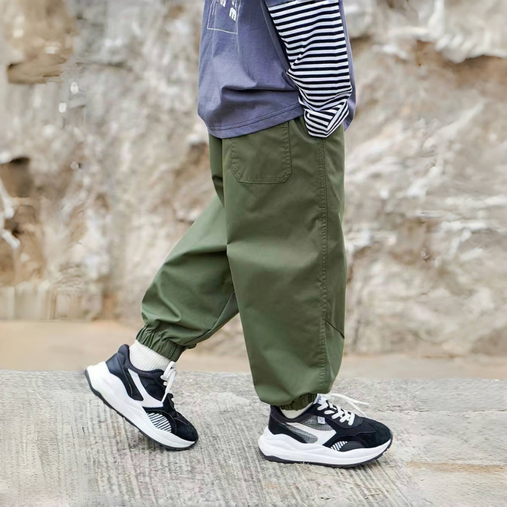 Beryl kids🌸กางเกงขายาวเด็กแฟชั่น🎀คาร์โก้เด็กชาย ลำลอง รัดเท้า เอวยางยืด ทรงหลวม สไตล์เกาหลี รุ่นใหม่ - รูปที่ 3