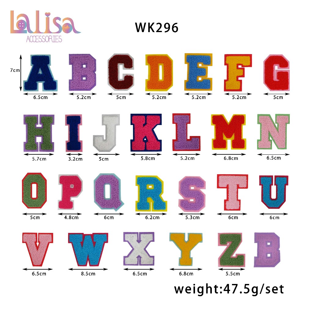 ตัวรีดเสื้อตัวอักษรภาษาอังกฤษ แบบขนปัก หลากสีหลายสไสต์ วัยรุ่นชอบ Hot stamping WK296