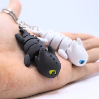 พวงกุญแจเขี้ยวกุด เพลิงนวล ดุ๊กดิ๊กได้ (Toothless & Light Fury Keychain) 3D Printing วัสดุ PLA
