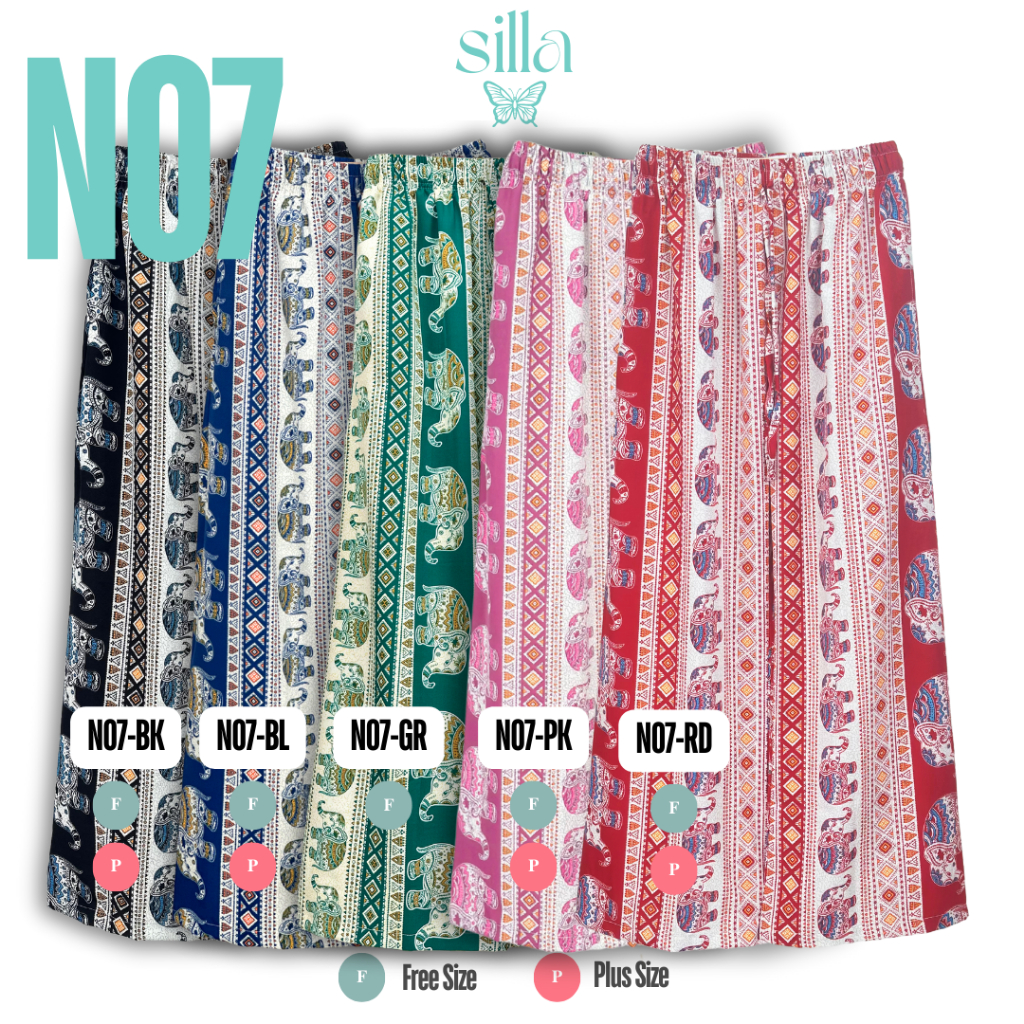 Silla กางเกงขายาว รุ่น Nature N07 ลายช้างจริงใจ เนื้อผ้าไหมอิตาลี ผ้าพริ้วนุ่ม ใส่สบาย ลายสวย