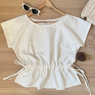 เสื้อครอปผ้าฝ้าย ดีเทลผ่าข้างผูกโบ2ข้างใส่ได้2แบบ