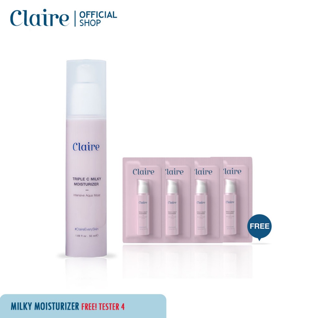 Claire Triple C Milky Moisturizer (แบบขวด) Free! tester milky mois(3ml) 4 ซอง