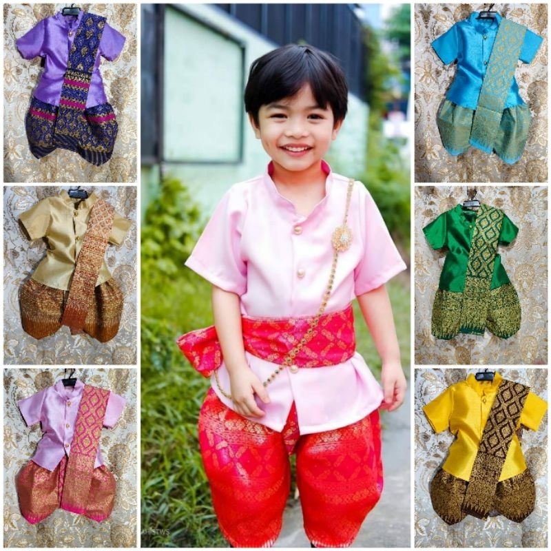 ชุดไทยลูกชาย1-10ปี ขนาดในช่องลายละเอียด สามารถเลือกลายโจงกระเบนได้เองมี7สี ฟ้า น้ำเงิน ทองเข้ม ทองอ่อน ชมพู แดง ม่วง