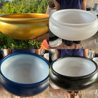 อ่างดินเผา,ปลา,บัว,พญานาค,มีเจาะรูปลูกมีสี ดำ,ขาว,น้ำเงิน,ทอ…