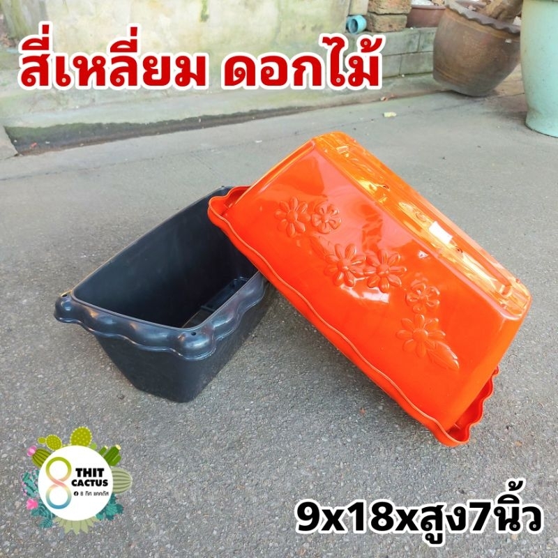 กระถางยาว สี่เหลี่ยม ดอกไม้ กว้าง9x18xสูง7 นิ้ว // แคคตัส พลาสติก เกษตร แบบใหญ่