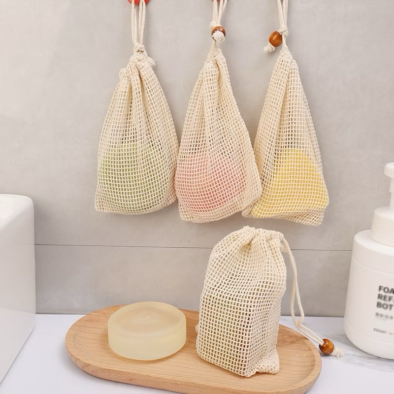 [พร้อมส่ง] ถุงตาข่ายขัดผิว ใส่สบู่ สครับผิว ผ้าฝ้ายมีแบบหนาและบาง