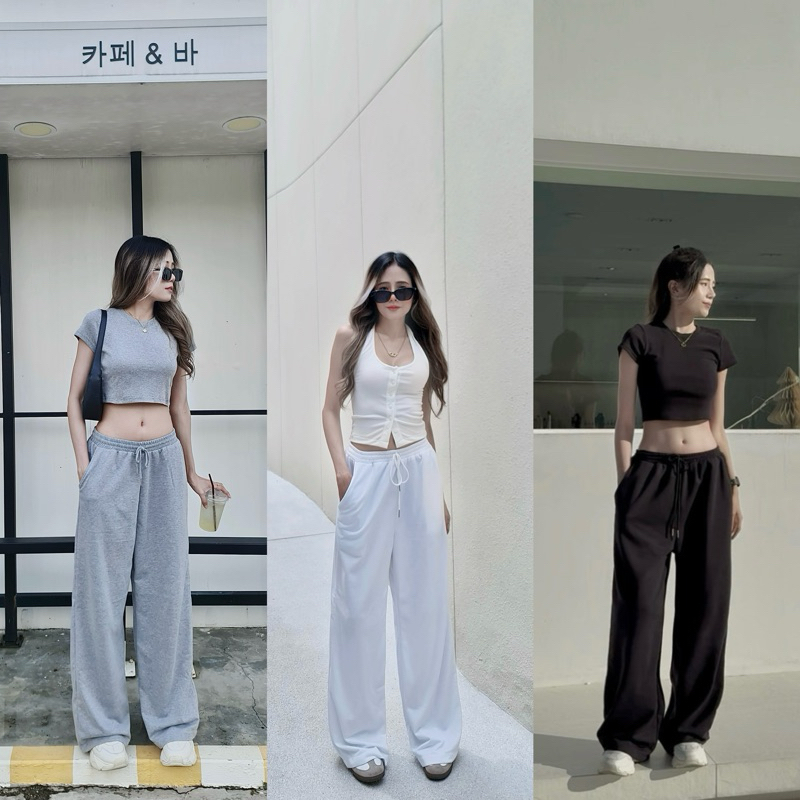 NM-Sweatpants กางเกงวอร์มขายาวทรงกระบอก ผ้าทิ้งตัว นิ่มใส่สบายไม่ร้อน มี 3 สี ดำ เทา ขาว