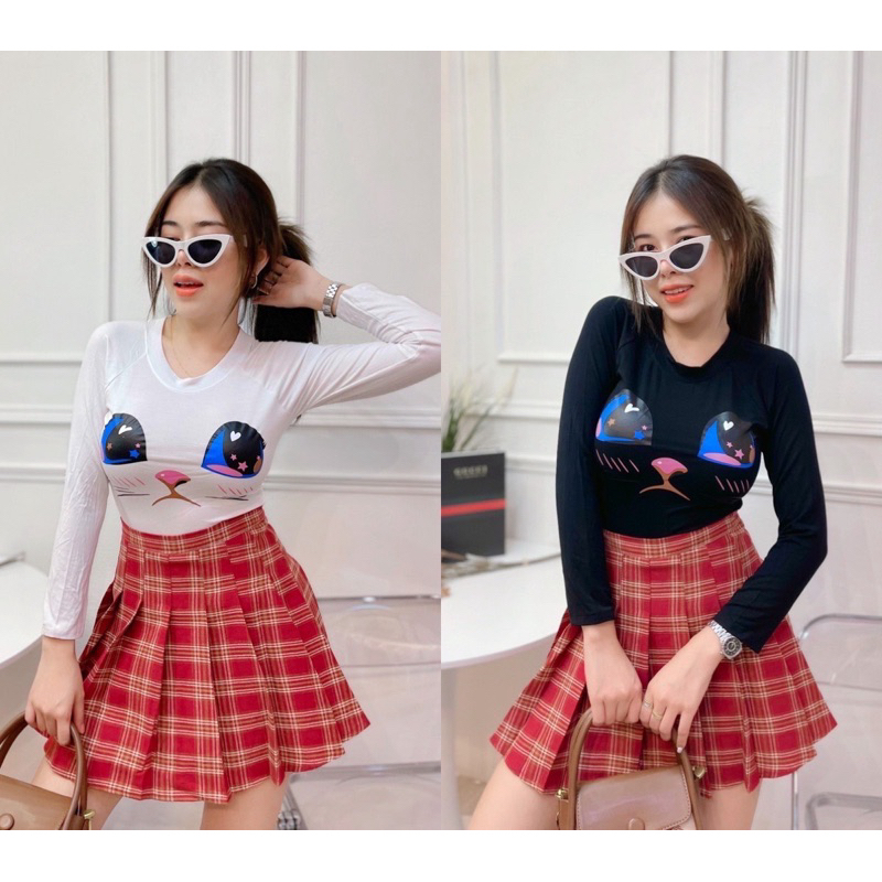 เสื้อครอปแขนยาวสกรีนลายตาหวาน