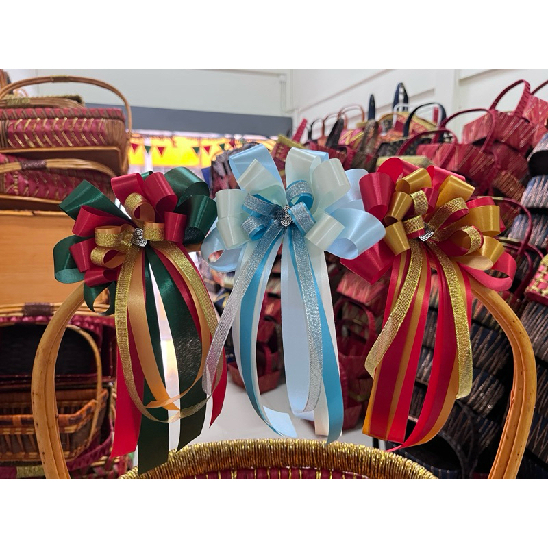 โบว์ผ้าพร้อมส่ง โบว์ริบบิ้น งานฝีมือ ติดกระเช้า ติดตะกร้า ติดของขวัญ ขนาด 5.5x10 นิ้ว