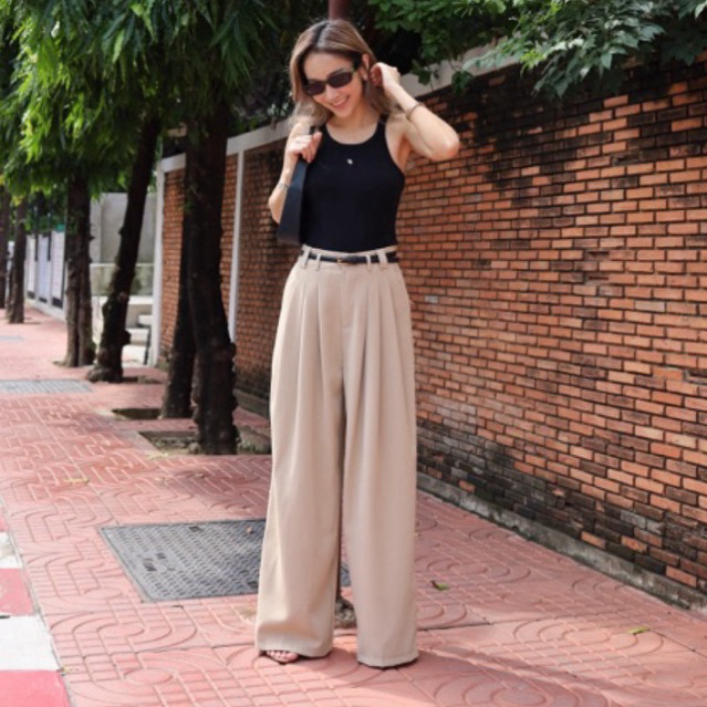 กางเกงผ้าขายาว ทรงกระบอกใหญ่ ผ้าเย็นใส่สบาย ไม่บางp55