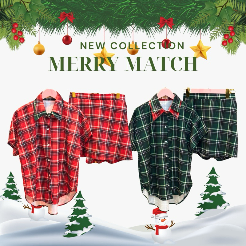 ชุดเชตเสื้อ+กระโปรงคริสต์มาสรุ่น Merry Match