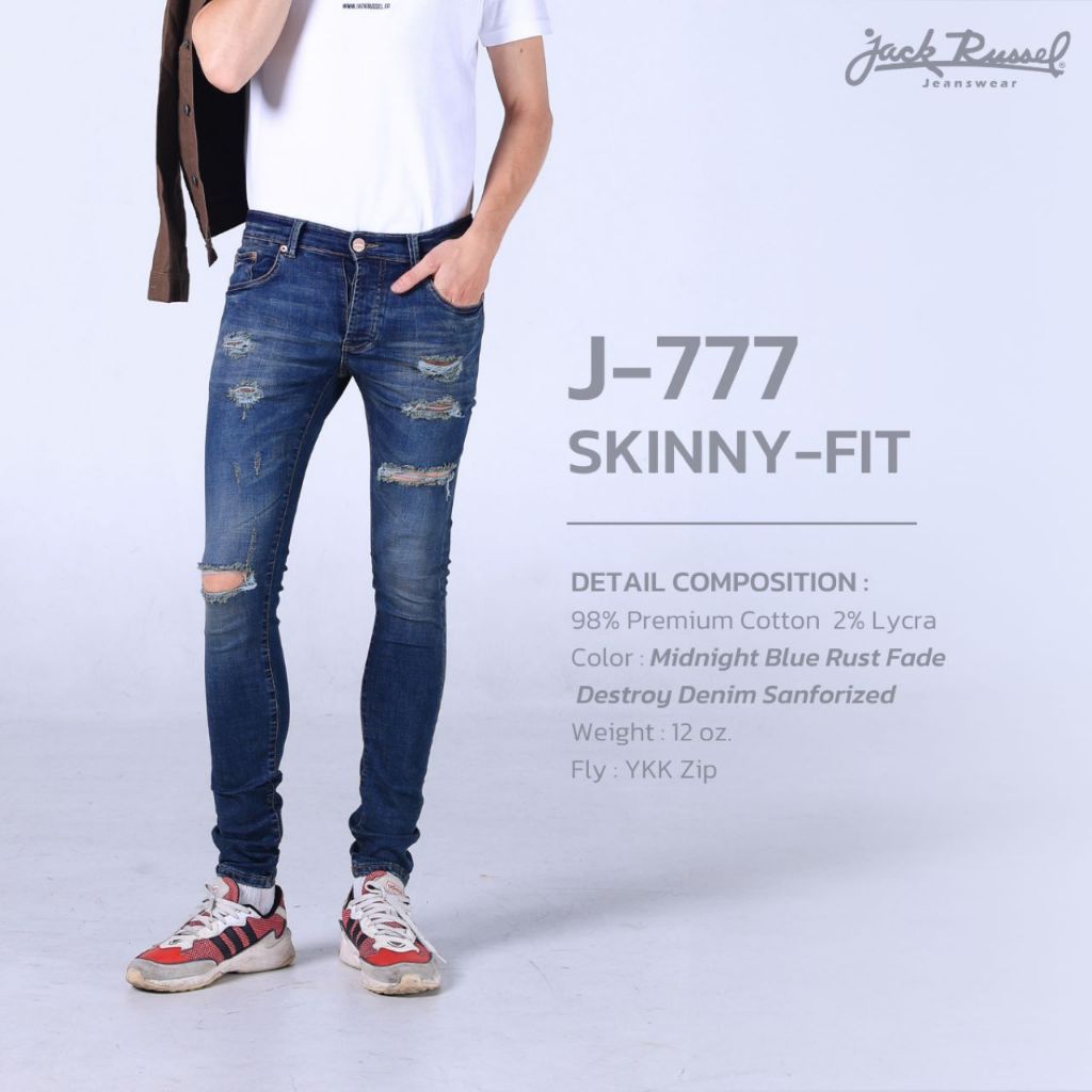 JACK RUSSEL กางเกงยีนส์ยีนส์ขาเดฟ ทรง SKINNY-FIT รุ่น J-777 แจ็ครัสเซล
