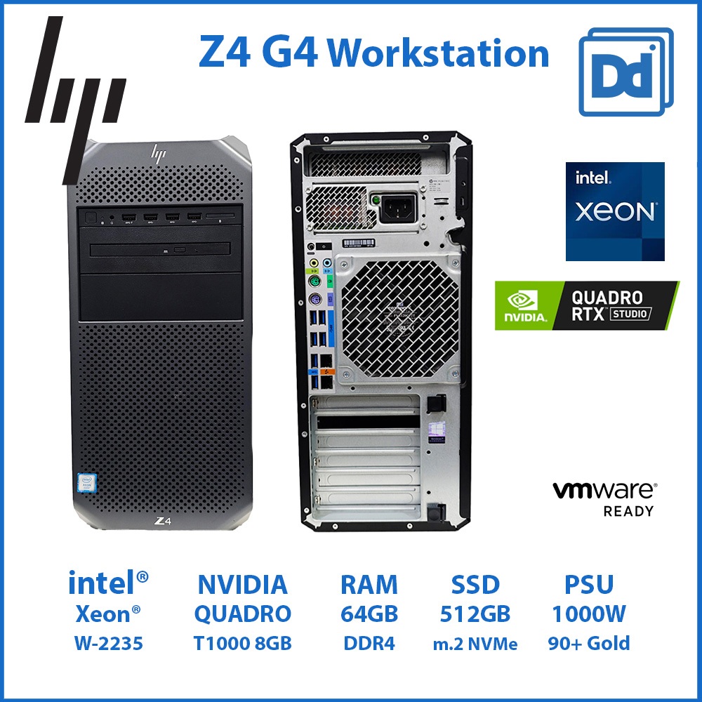 HP Z4 G4 Workstation intel Xeon W-2235 6C/12T NVIDIA Quadro T1000 8GB RAM 64GB SSD NVMe 512GB USED ค